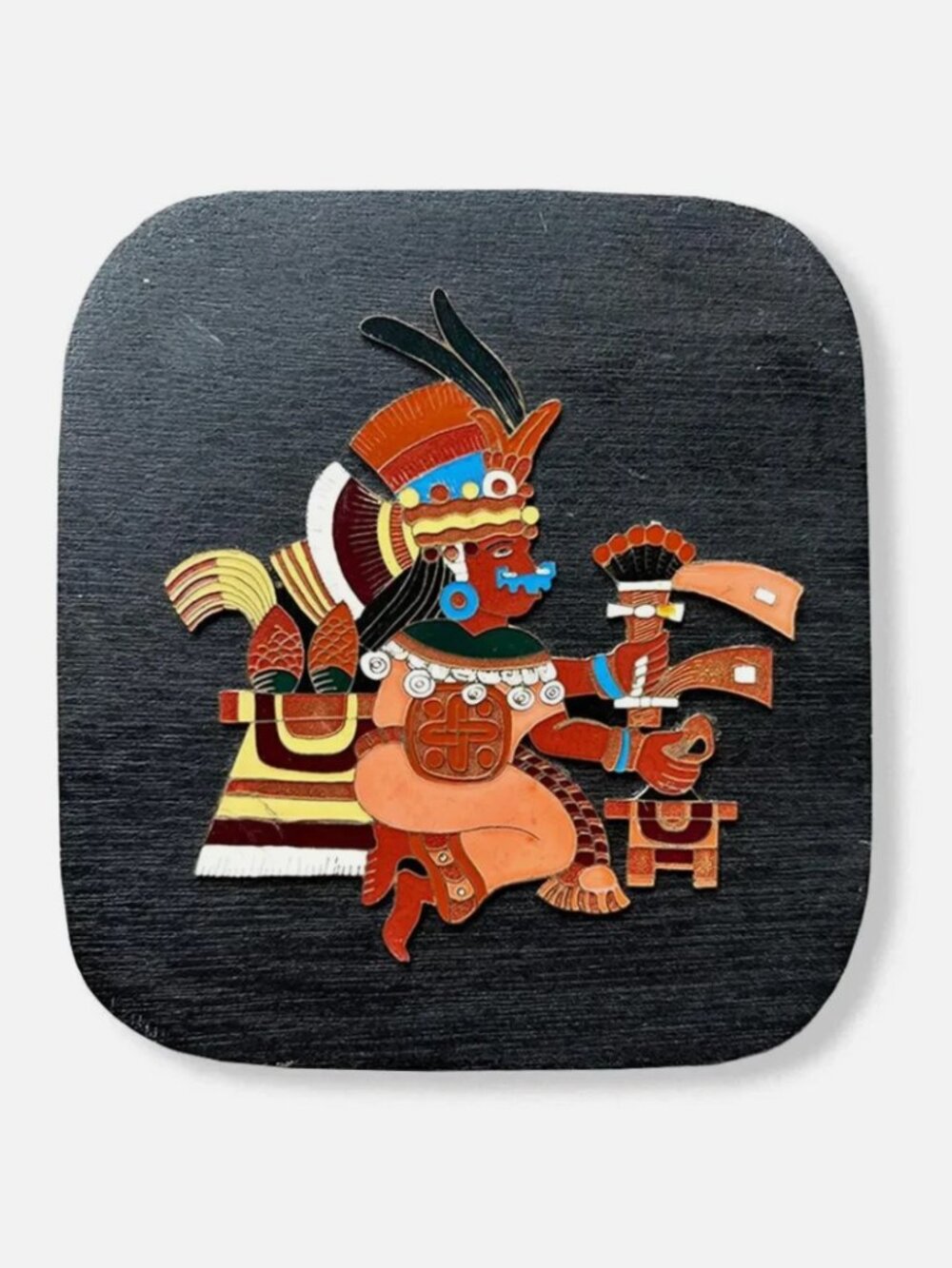 Vintage Mexican Aztec Warrior Plaque - Colorful Folk Art Wall Decor